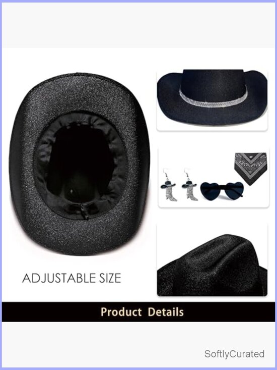 Glitter Faux Felt Cowboy Hat Set with Sunglasses and Bandana main image 6